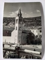 Régi fekete-fehér fotó, Horvátország -Gruž Gravosa templom a kikötőben 1965 14x9,5