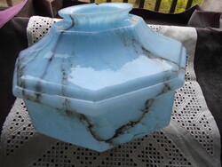 Antik  az alján bojttal üveg  lámpabúra Különleges kék színű, márványos mintával