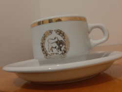 Alföldi Aranybika Hotel Debrecen felirat, logó kávés csésze+alj