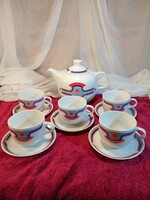 Alföldi art deco mintás teás kanna, 5 csésze, 5 alj