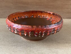 BARNA ÉS VÖRÖS SZÍNŰ RETRO KERÁMIA IKEBANA TÁL 25 X 9 CM