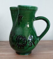 Mezőtúri zöld - fekete mázas kerámia boros kancsó