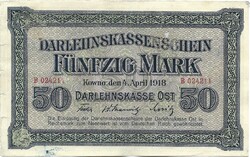 50 márka 1918 Darlehnskassenschein Németország Kowno 2.