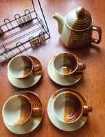 Retro csíkos kerámia porcelán kávés készlet csésze csészealj kanna kancsó