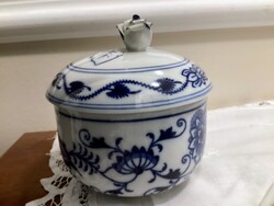 Meissen mintás mázalatti kék bonbonier/cukortartó