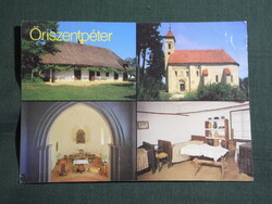 Képeslap,mozaik,Őriszentpéter,templom,oltár,pityeszer,tájház múzeum látkép,részlet, 1988-