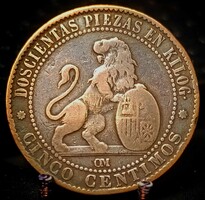 Spanyolország 5 céntimo, 1870 C03D2