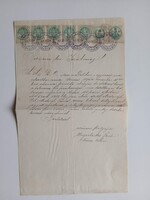 ZA619.18  Régi irat -  Ungerleider Jenő - Mezőkövesd -  okmánybélyegekkel  1895