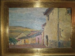 Bosznay István - Lőcsei utca - olaj, fatábla - szép