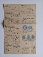 ZA619.15  Régi irat - Kis József, Mezei E.  - Mezőkövesd -  okmánybélyegekkel  1892