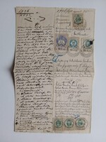 ZA619.17  Régi irat -  Bálint Jósef  - Mezőkövesd -  okmánybélyegekkel  1892