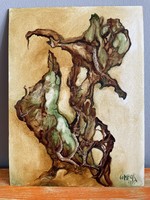 Gombor József: Kalapos hölgyé válás olaj-farost 30x40 cm