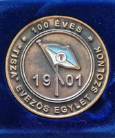 100 éves a Tisza Evezős Egylet Szolnok 1901 bronz emlékérem , plakett  6 cm