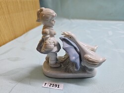 T2191 GDR esernyős lány libákkal