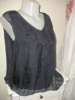 Pura seta 100% selyem blúz, sötétkék ÚJ