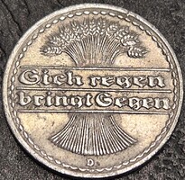 Németország, 50 pfennig, 1922. Verdejel "D" – München