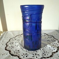 Collector's item!! Márton Horváth: blue spinolt, iridescent color-embedded vase - flawless specimen!
