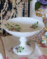 Kézi festésű, monogramos, antik porcelán talpas tál, gyümölcsös tál, asztalközép