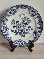 Antik Caludon angol fajansztányér kék indiai virágmotívumos vintage porcelán falitál