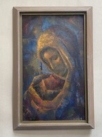 LEE ANDRES - MADONNA OLAJ, VÁSZON FESTMÉNY, SZÉLES FA KERETBEN 73 X 49 CM