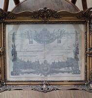 1881 - ből Honvéd végelbocsájtó levél Rózsahegy gyönyörű blondel keretben