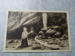 Vallásos képeslap, Lourdes, Szent Bernadett apáca, jelenés a barlangban