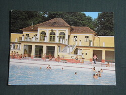 Képeslap,Pápa,strand,medence,fürdőház látkép,részlet, 1978-