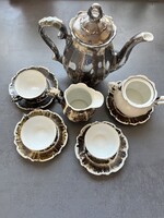 Feinsilber Bavaria porcelán kávéskészlet füstös ezüstmáz díszítéssel