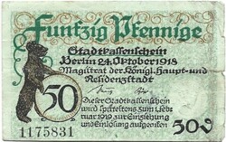 50 pfennig pfennige 1918.10.24. Németország Berlin 2.