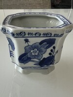 Porcelán kaspó kobaltkék virágmintával, 10 x 10 x 8 cm