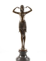 Nagy méretű 76 cm Chiparus art deco bronz szobor, női alak
