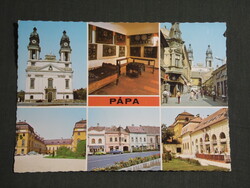 Képeslap,Pápa,mozaik,Esterházy kastély,Kékfestő múzeum,templom,utca látkép,részlet, 1985-