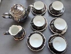 Feinsilber Bavaria porcelán teáskészlet füstös ezüstmáz díszítéssel