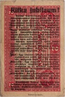 2 korona 1917 "Ritka Jubileum"  Rányomtatott reklámszöveg a Tolnai Világlapja 20 éves alkalmából