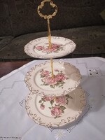 Gyönyörű kézzel festett porcelán rózsamintás emeletes kínáló