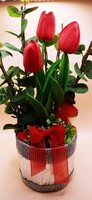 Tavaszi asztaldísz piros tulipánokkal