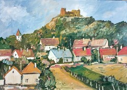 Festmény (F/09) - SZIGLIGET (olaj, karton, 50x35  cm, nem szignózott)