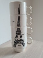 Bohokás francia porcelán kávés pohár készlet kirakható Párizsi Eiffel torony képpel