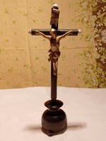 RÉGI SVÁB ASZTALI  FESZÜLET KERESZT PORCELÁN VÉGEKKEL