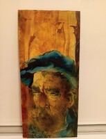 Különleges, olajfestékkel készült portré egy szakállas férfiról. 37.5 *17 cm