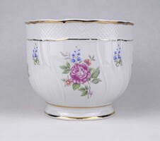 1U757 Hajnalka mintás, aranyozott, fehér Hollóházi porcelán kaspó 11.5 cm