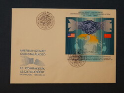 FDC 1987. Szovjet-amerikai csúcstalálkozó, az atomrakéták leszereléséért - blokkal
