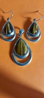 925-ös ezüst art deco tigrisszem fülbevaló 3cm medállal 4cm /szett/ egyben