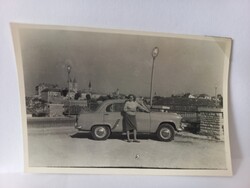 Régi eredeti fotó Veszprém panoráma és Moszkvics 402  kb. 1960-es évek eleje,  9x6cm