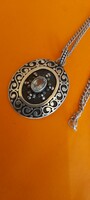 Antik 925-ös ezüst valódi világoskék topaz medál 40x28mm lánccal 42cm