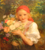 EREDETISÉG IGAZOLÁSSAL CSODÁS VYDAI BRENNER NÁNDOR /1903-1949/ KÉP: KISLÁNY VIRÁGCSOKORRAL