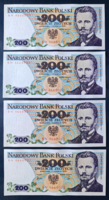Nagyon ritka dátum! Lengyelország 4 x 200 Zlotych / Zloty 1979, AUNC-UNC, sorszámkövetők.