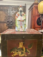 Kínai Lu Istenség porcelán szobor. A gazdagság, jólét Istene, keleti, ázsiai, japán