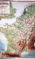 1934.Antik Dr . KOGUTOWITZ KÁROLY óriás iskolai falitérkép FRANCIA és a BENELUX 90 x 121 cm