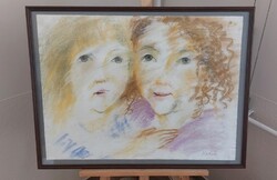 (K) Kudász Emese 2 leány  82x62 cm kerettel